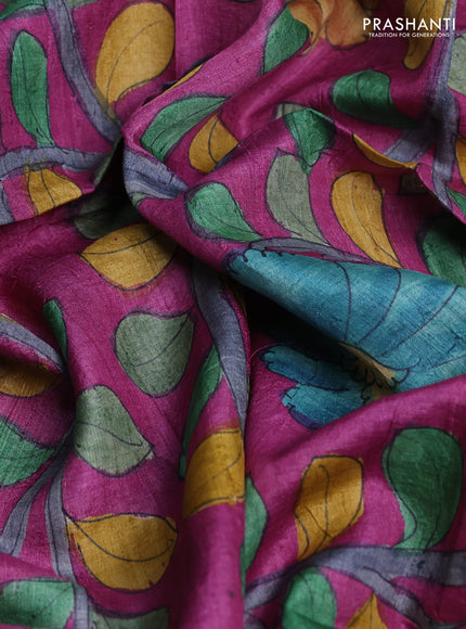 Tussar hand painted blouse bits purple with allover kalamkari prints