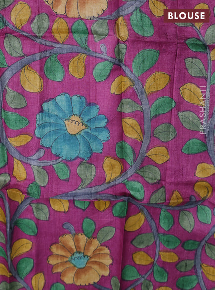 Tussar hand painted blouse bits purple with allover kalamkari prints