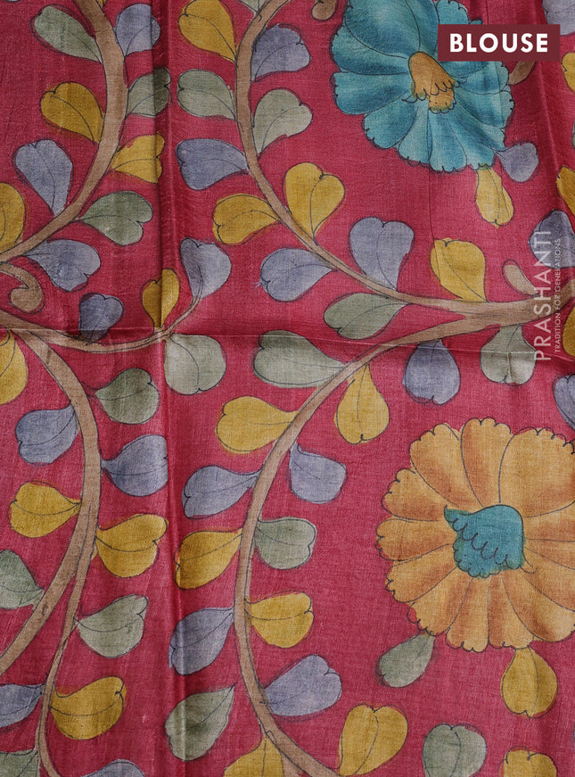 Tussar hand painted blouse bits maroon with allover kalamkari prints