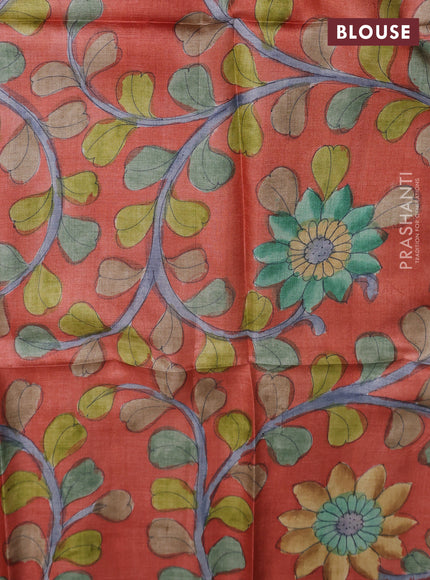 Tussar hand painted blouse bits rustic orange with allover kalamkari prints