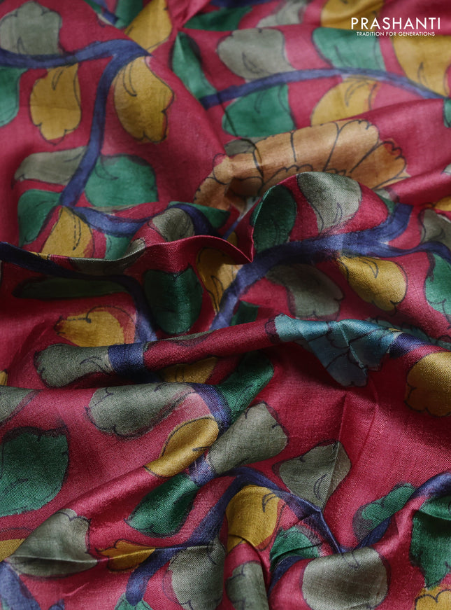 Tussar hand painted blouse bits maroon with allover kalamkari prints