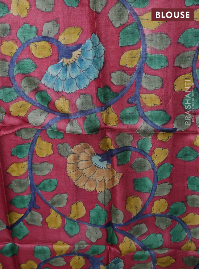 Tussar hand painted blouse bits maroon with allover kalamkari prints