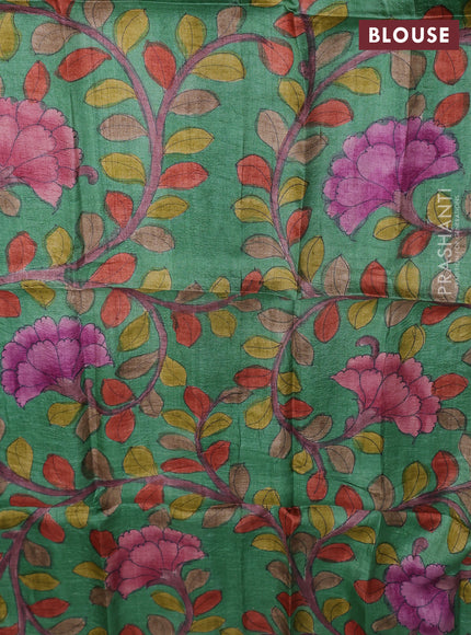 Tussar hand painted blouse bits green with allover kalamkari prints