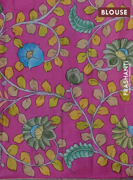 Pure soft silk saree pale yellow and magenta pink with plain body and kalamkari hand painted border & pallu