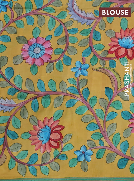 Pure soft silk saree pink shade and yellow with plain body and kalamkari hand painted border & pallu