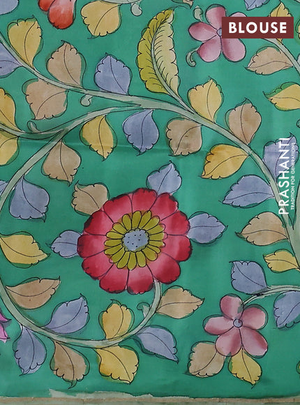 Pure soft silk saree pink shade and green with plain body and kalamkari hand painted border & pallu