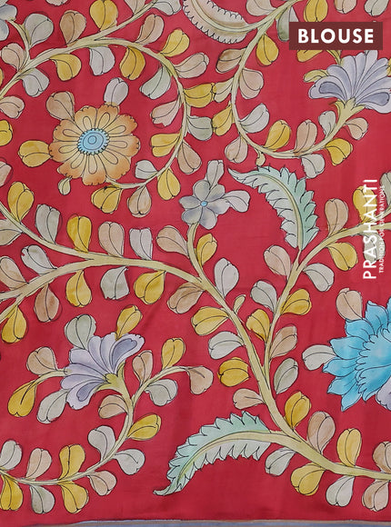 Pure soft silk saree mustard shade and maroon with plain body and kalamkari hand painted border & pallu