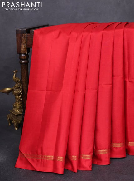 Pure soft silk saree red and pastel green with plain body and kalamkari hand painted pallu