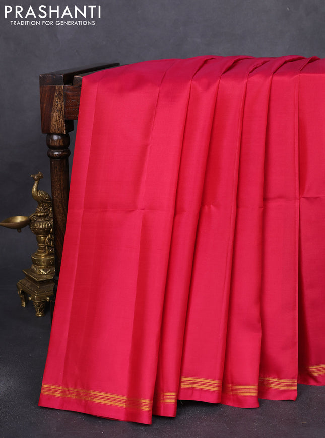 Pure soft silk saree reddish pink and mustard yellow with plain body and kalamkari hand painted pallu