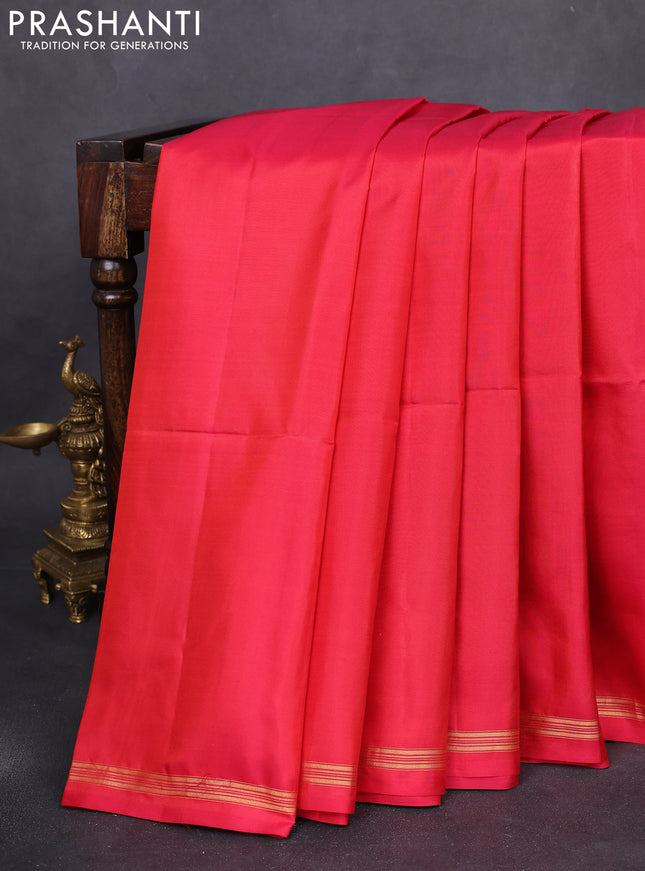 Pure soft silk saree reddish pink and teal blue with plain body and kalamkari hand painted pallu