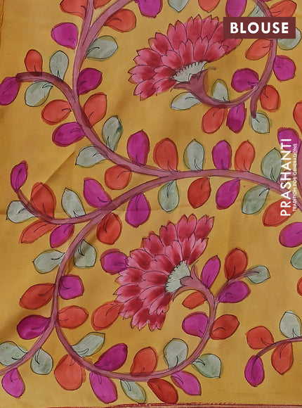 Pure soft silk saree red and yellow shade with plain body and kalamkari hand painted pallu