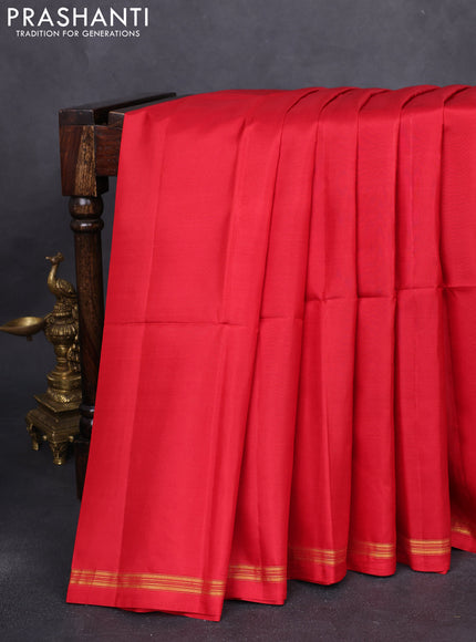 Pure soft silk saree red and yellow with plain body and kalamkari hand painted pallu