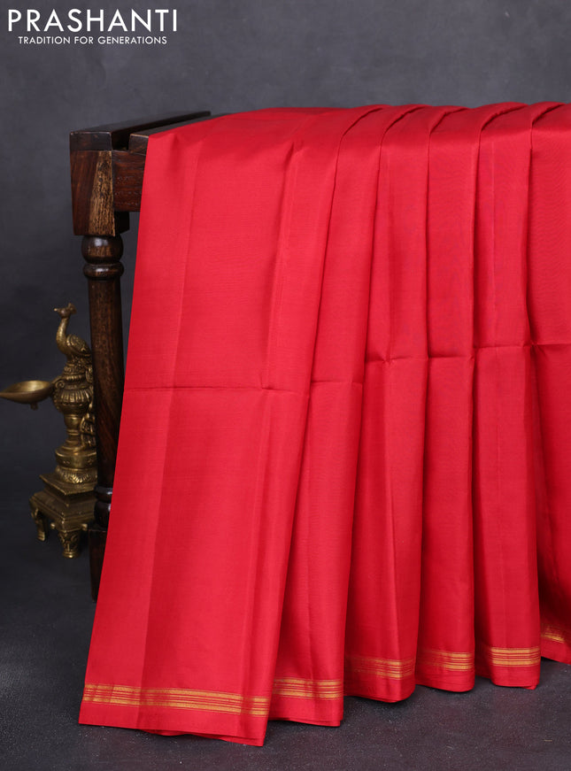 Pure soft silk saree red and yellow with plain body and kalamkari hand painted pallu