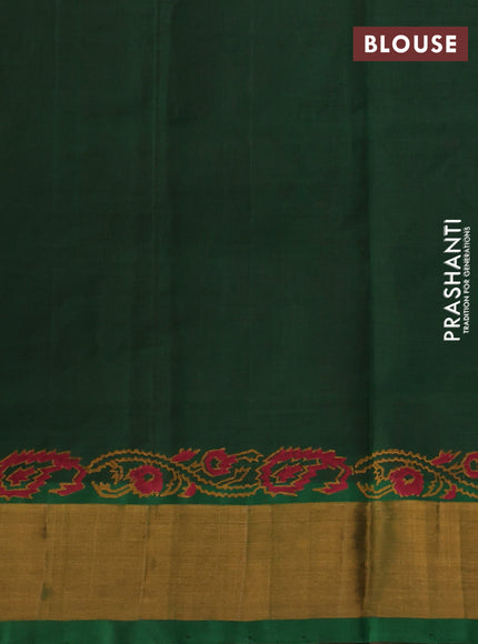 Silk cotton block printed saree maroon and green with butta prints and zari woven border
