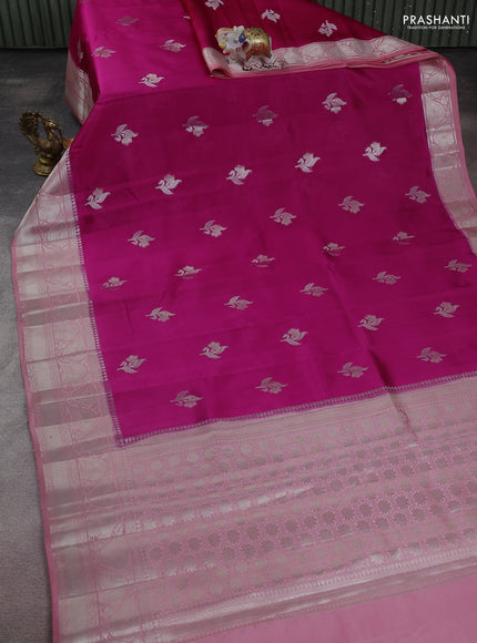 Banarasi poona silk saree dark pink and peach pink with zari woven floral buttas and zari woven border