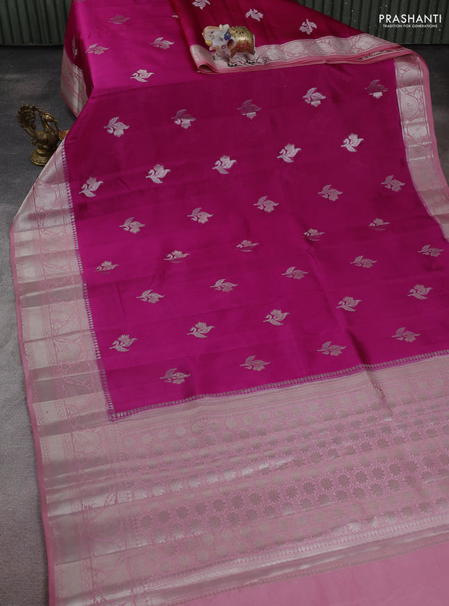 Banarasi poona silk saree dark pink and peach pink with zari woven floral buttas and zari woven border