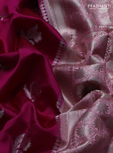 Banarasi poona silk saree dark pink and peach pink with zari woven floral buttas and zari woven border