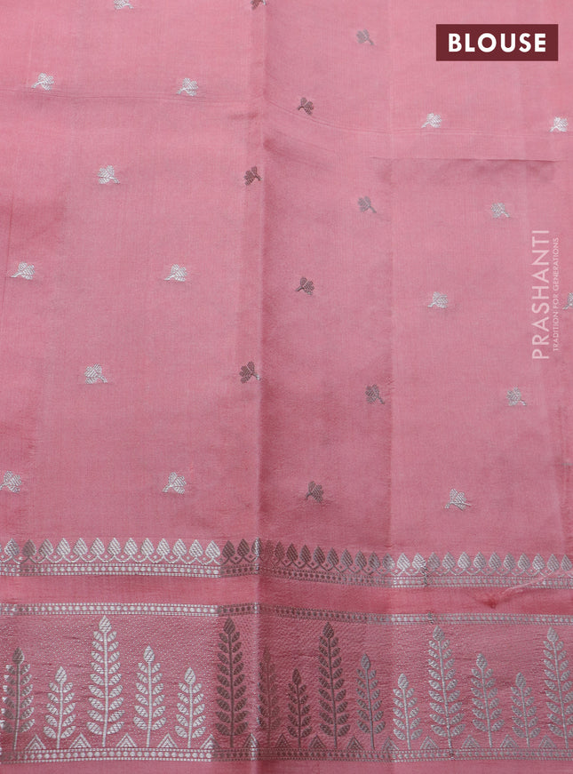 Banarasi poona silk saree red and peach shade with allover thread & silver zari weaves and silver zari woven border