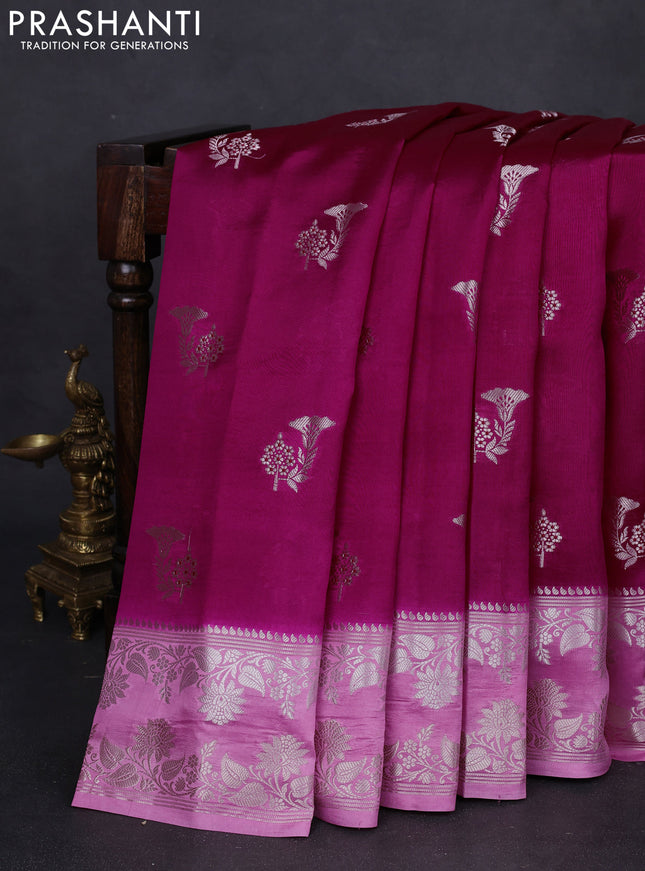 Banarasi poona silk saree dark pink and light pink with zari woven buttas and zari woven border