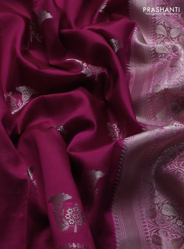 Banarasi poona silk saree dark pink and light pink with zari woven buttas and zari woven border