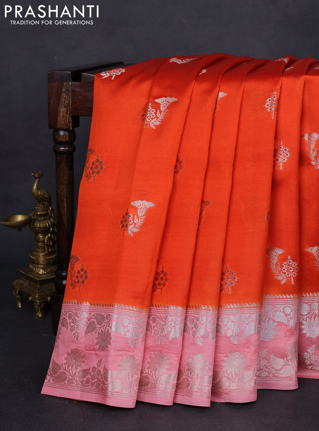 Banarasi poona silk saree orange and peach shade with zari woven buttas and zari woven border