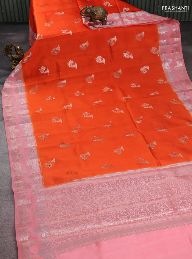 Banarasi poona silk saree orange and peach shade with zari woven buttas and zari woven border