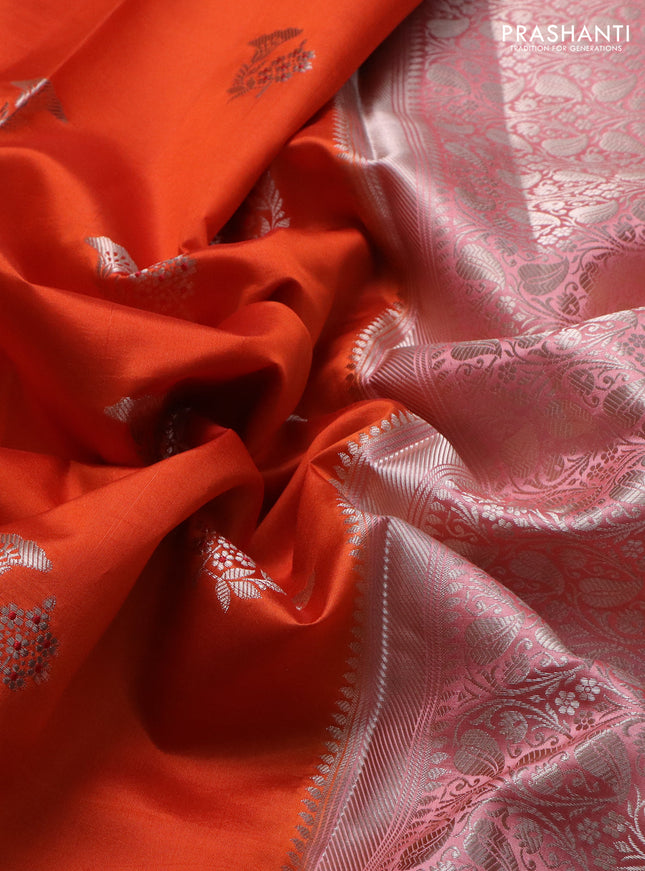 Banarasi poona silk saree orange and peach shade with zari woven buttas and zari woven border