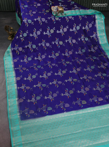 Banarasi poona silk saree blue and teal green with thread & zari woven buttas and zari woven border