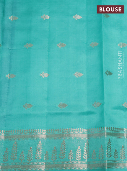 Banarasi poona silk saree blue and teal green with thread & zari woven buttas and zari woven border