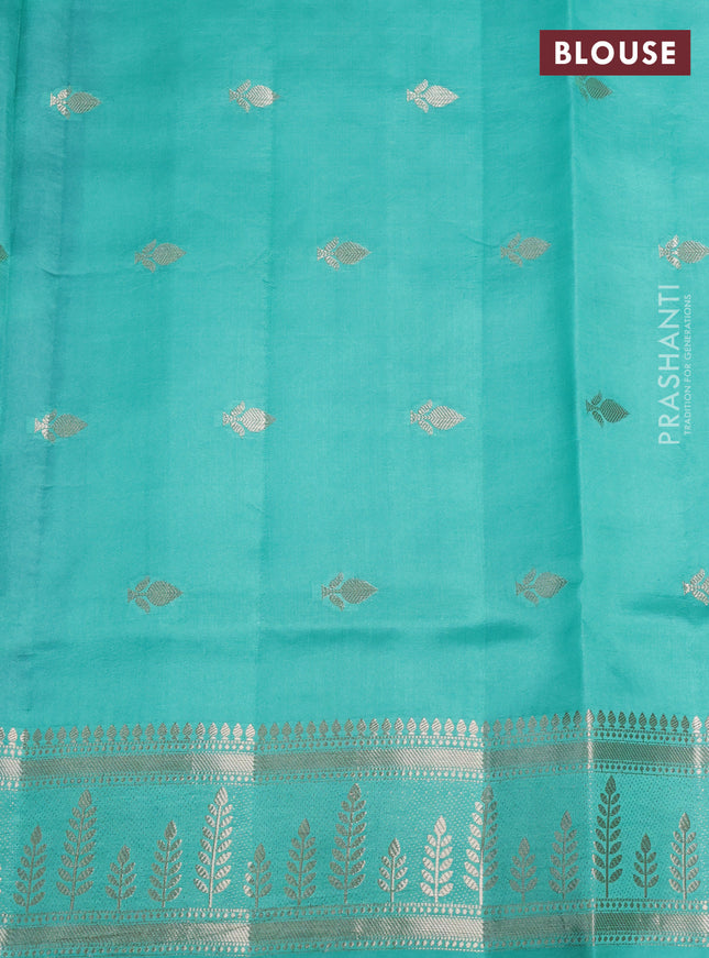 Banarasi poona silk saree blue and teal green with thread & zari woven buttas and zari woven border