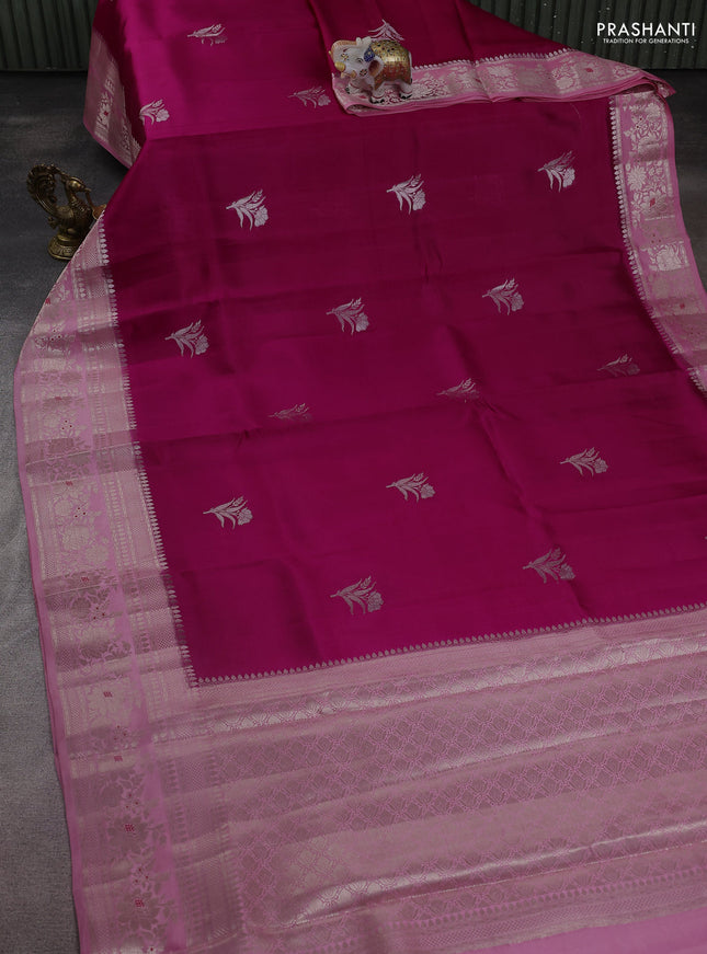Banarasi poona silk saree dark pink and light pink with zari woven floral buttas and zari woven border