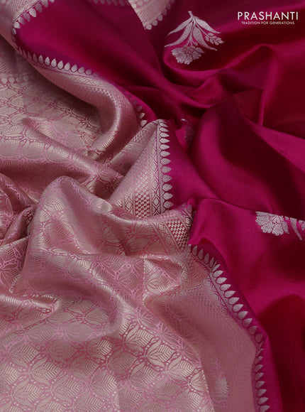 Banarasi poona silk saree dark pink and light pink with zari woven floral buttas and zari woven border