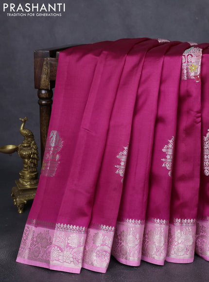 Banarasi poona silk saree dark pink and light pink with thread & zari woven buttas and zari woven border
