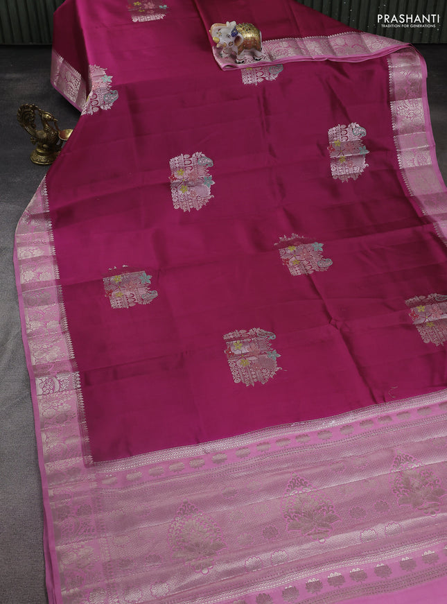 Banarasi poona silk saree dark pink and light pink with thread & zari woven buttas and zari woven border