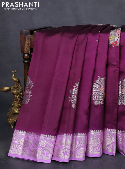 Banarasi poona silk saree wine shade and lavender with thread & zari woven buttas and zari woven border