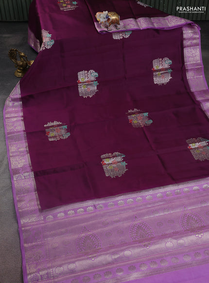 Banarasi poona silk saree wine shade and lavender with thread & zari woven buttas and zari woven border