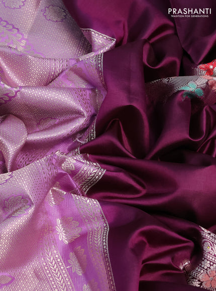 Banarasi poona silk saree wine shade and lavender with thread & zari woven buttas and zari woven border