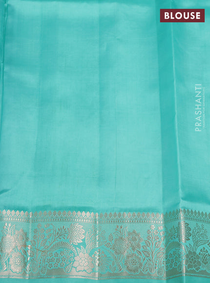Banarasi poona silk saree peacock green and teal green with thread & zari woven buttas and zari woven border