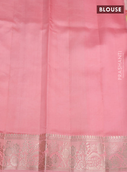 Banarasi poona silk saree red and peach orange with thread & zari woven buttas and zari woven border