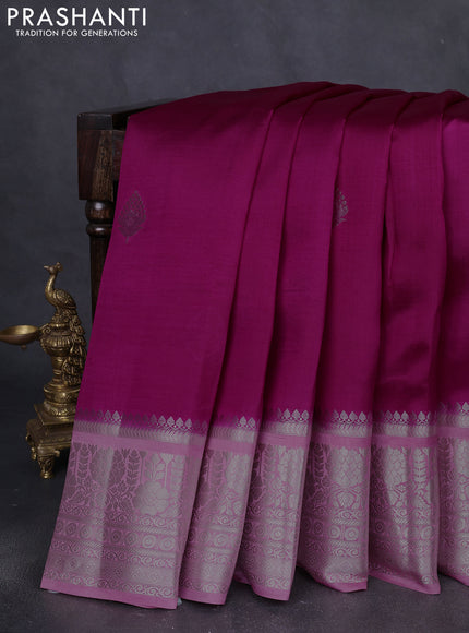 Banarasi poona silk saree dark pink and light pink with silver zari woven buttas and rich zari woven border