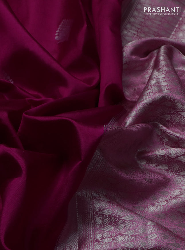 Banarasi poona silk saree dark pink and light pink with silver zari woven buttas and rich zari woven border