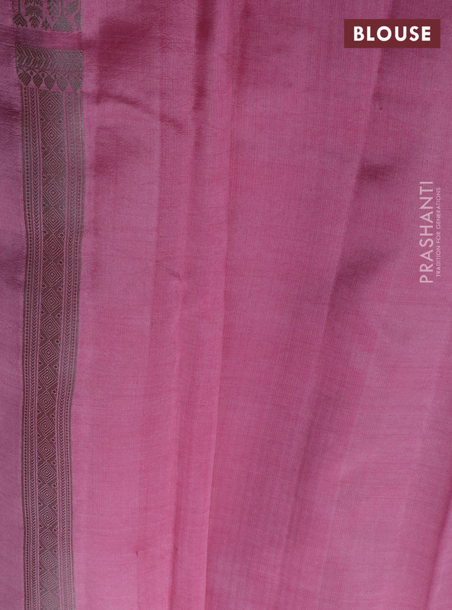Banarasi poona silk saree dark pink and light pink with silver zari woven buttas and rich zari woven border