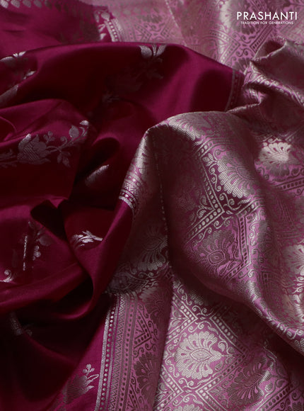 Banarasi poona silk saree dark pink and light pink with allover zari weaves and zari woven floral border