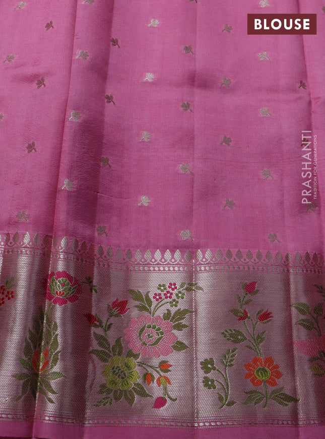 Banarasi poona silk saree dark pink and light pink with allover zari weaves and zari woven floral border