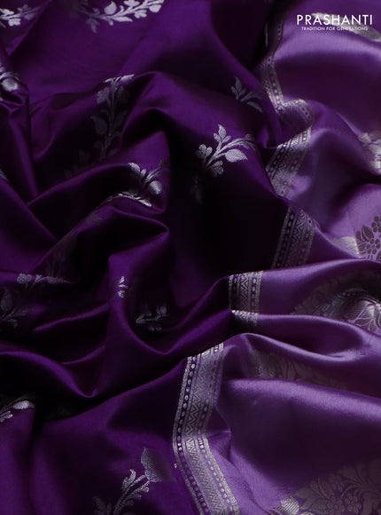 Banarasi poona silk saree purple and lavender with allover silver zari weaves and zari woven floral design border