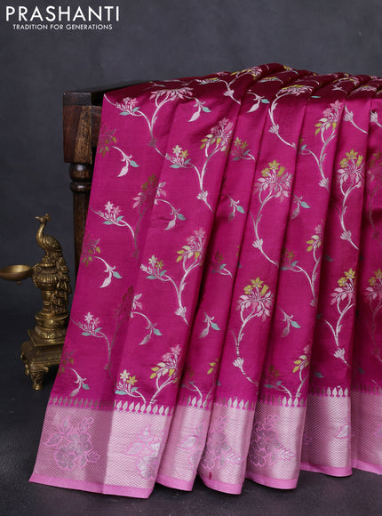 Banarasi poona silk saree dark pink and light pink with allover thread & zari woven floral weaves and zari woven floral border