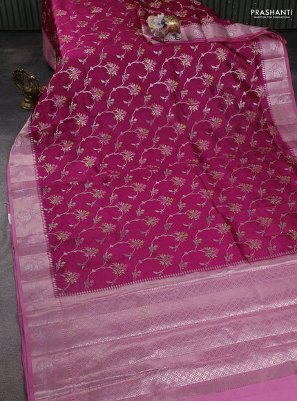 Banarasi poona silk saree dark pink and light pink with allover thread & zari woven floral weaves and zari woven floral border
