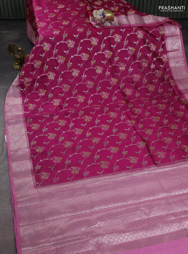 Banarasi poona silk saree dark pink and light pink with allover thread & zari woven floral weaves and zari woven floral border