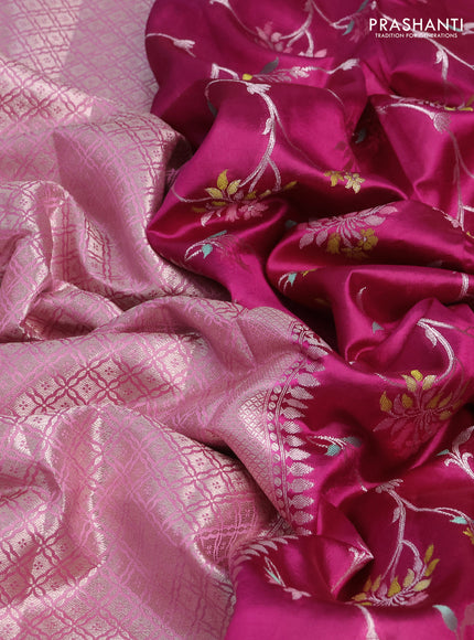 Banarasi poona silk saree dark pink and light pink with allover thread & zari woven floral weaves and zari woven floral border