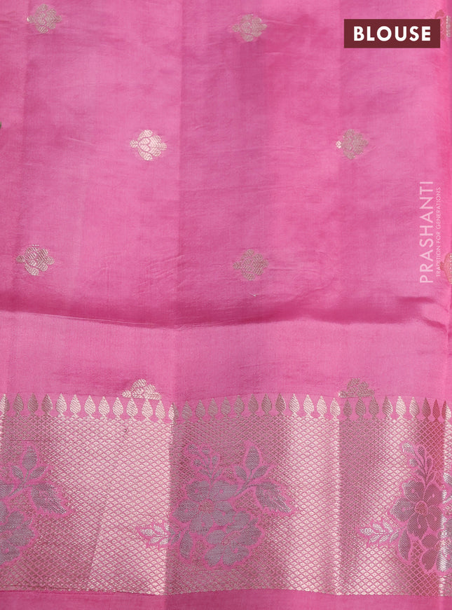 Banarasi poona silk saree dark pink and light pink with allover thread & zari woven floral weaves and zari woven floral border